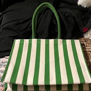 New Green and Cream Striped Tote Bag with lots of goodies Easter Mothers Day etc